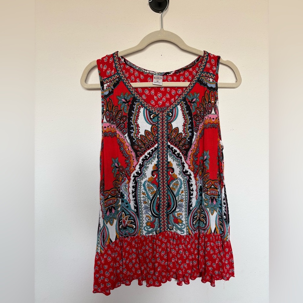 Bila Vibrant Red Paisley Sleeveless Blouse